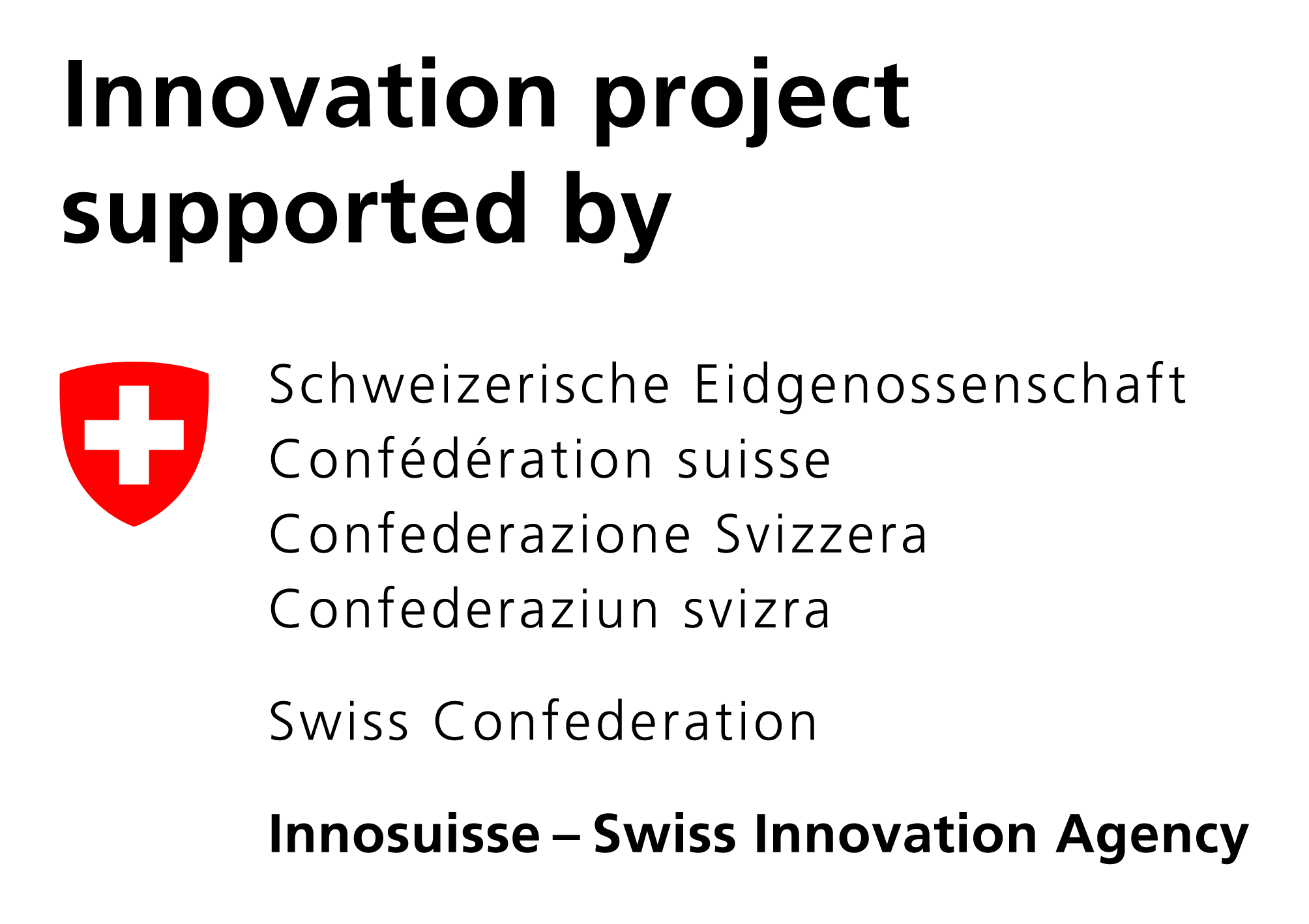 Innosuisse Logo supported Innovation project EN Innosuisse Logo supported Innovation project EN